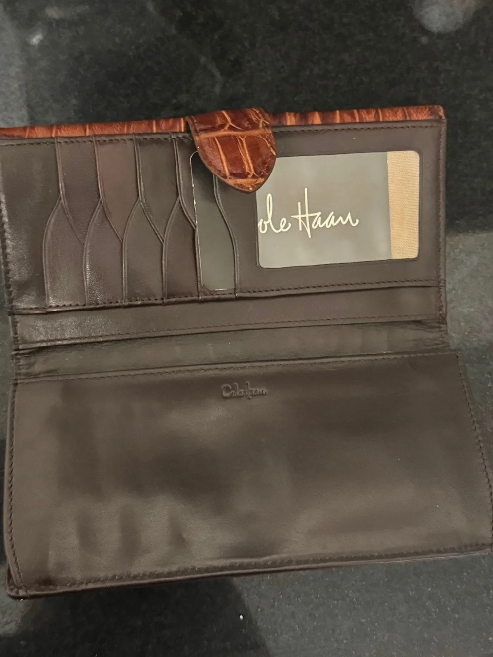 Cole Haan Brown Croc-Embossed Leather Clutch Wallet